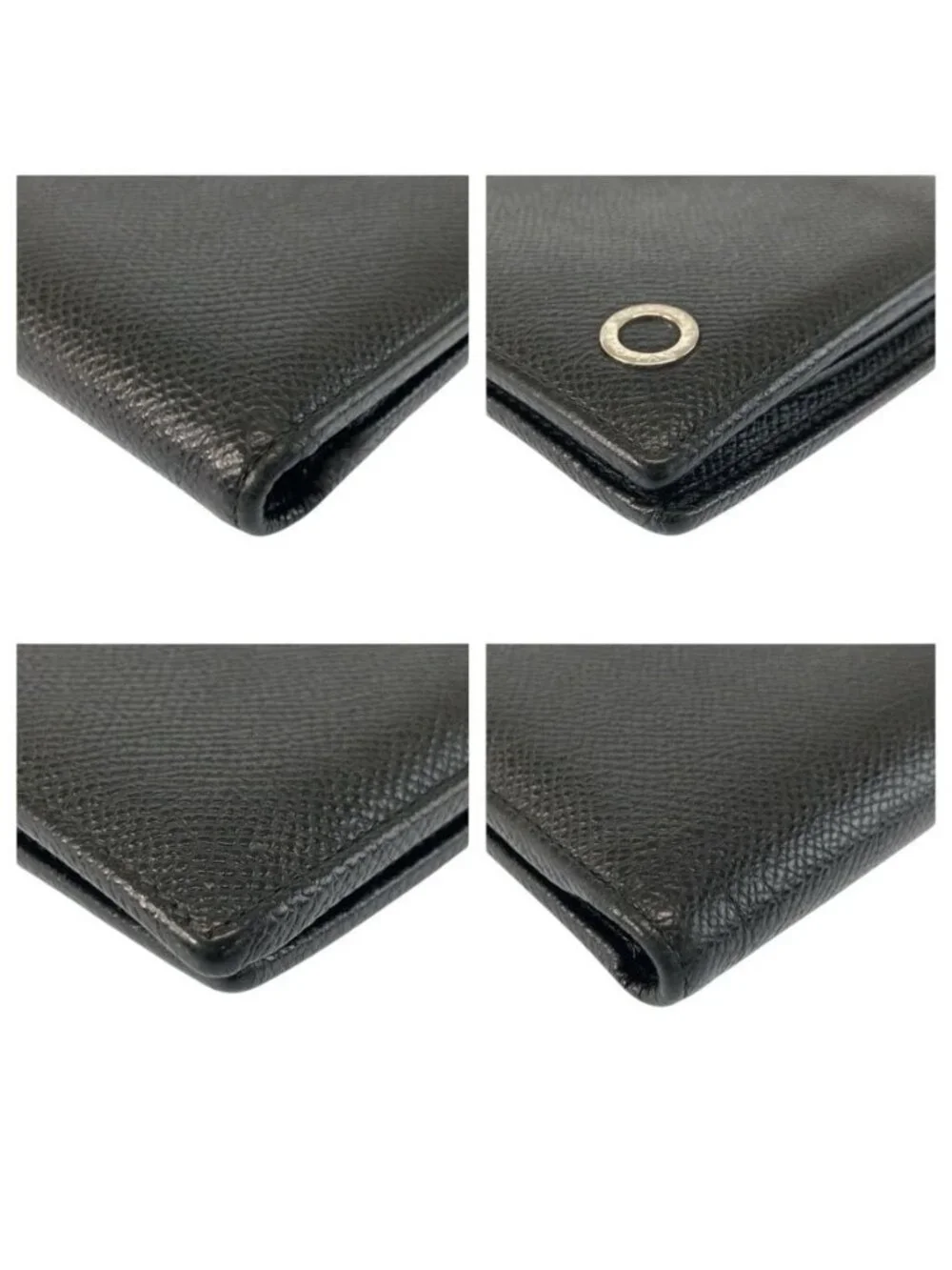 Bvlgari Black Silver Leather Fold Wallet Compact